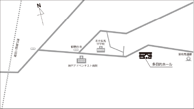 学校法人有野台幼稚園　多目的ホールまでの地図　クリックすると拡大表示されます